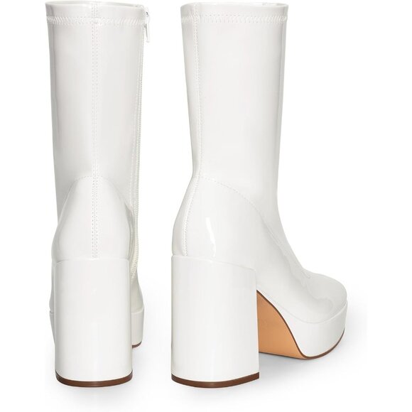 ⚡Dream Pair Women White-pat Faux Leather Mid Calf Platform Block Heel Ankle Boot - Picture 5 of 7